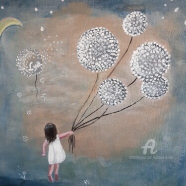 Peinture intitulée "envol des pissenlits" par Simone Collet, Œuvre d'art originale, Acrylique