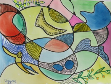Painting titled "graphique art 3" by Myriam Courty, Original Artwork, Watercolor