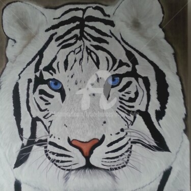 Peinture intitulée "TIGRE BLANC" par Lydie Frances-Ingles (dylie), Œuvre d'art originale, Huile Monté sur Châssis en bois