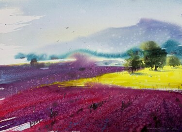제목이 "LAVENDER FIELDS #2"인 미술작품 Eugenia Gorbacheva로, 원작, 수채화