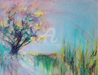 Painting titled "Réveil printanier" by Françoise Dugourd-Caput, Original Artwork, Oil Mounted on Wood Stretcher frame