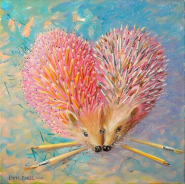 Dessiner les crayons avec mes hérissons Painting titled "Dessiner les crayon…" by Applestrophe, Original Artwork, Acrylic