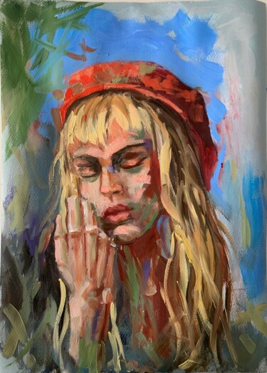 「Woman in a red hat.…」というタイトルの絵画 Vita Schagenによって, オリジナルのアートワーク, オイル