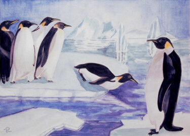 AQUARELLE originale et unique intitulée: Manchot empereur Painting titled "AQUARELLE originale…" by Isabelle Redonnet, Original Artwork, Watercolor