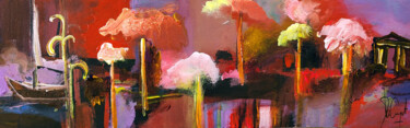 Peinture intitulée "Palmes blanches" par Muriel Cayet, Œuvre d'art originale, Acrylique