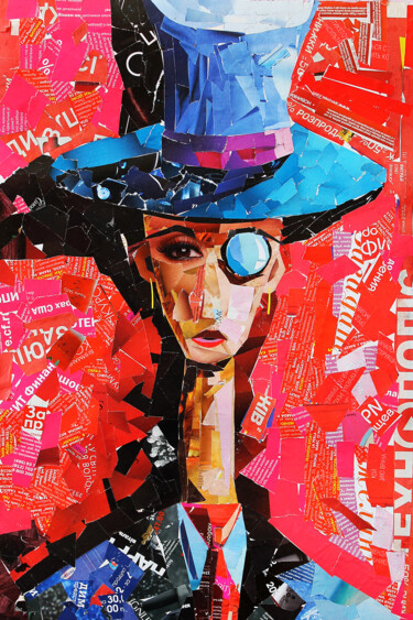 제목이 "lady in a hat"인 콜라주 Евгений Гарань로, 원작, 콜라주