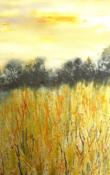 Painting titled "Cornfield" by Jill Correale Jill Simpson, Original Artwork, Watercolor