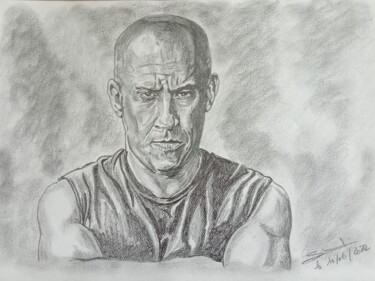 Portrait de Vin Diesel réalisé aux crayons Dessin intitulée "Portrait de Vin Die…" par Gilles Staub (LeCrayonAgile), Œuvre d'art originale, Crayon
