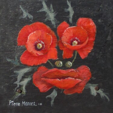 COQUELICOTS en visage peint sur ARDOISES