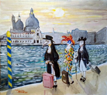 Waiting for the Ferry - Aspettando il Traghetto Peinture intitulée "Waiting for the Fer…" par Christopher Walker, Œuvre d'art originale, Huile Monté sur Panneau de bois