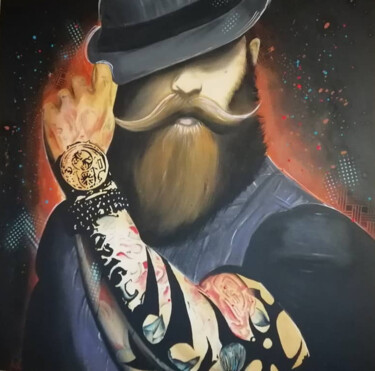 hipster Ζωγραφική με τίτλο "hipster" από Jessie Raveleau, Αυθεντικά έργα τέχνης, Ακρυλικό Τοποθετήθηκε στο Ξύλινο φορείο σκελετό