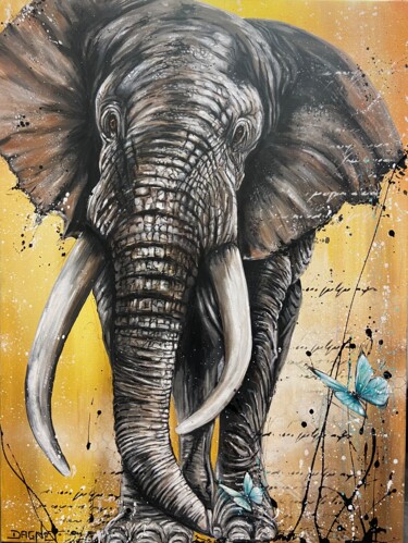 「Tantor」というタイトルの絵画 Fabienne Dagnetによって, オリジナルのアートワーク, アクリル ウッドストレッチャーフレームにマウント