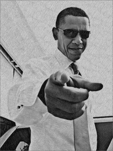 Digital Arts titled "Barack Obama Pointi…" by Tony Rubino, Original Artwork, Digital Painting Mounted on Wood Stretcher frame