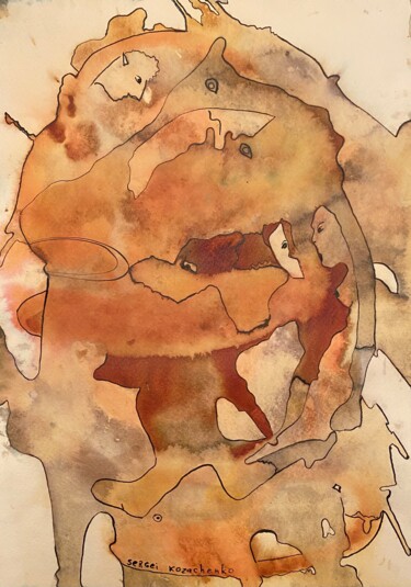 Картина под названием "Frends" - Sergei Kozachenko, Подлинное произведение искусства, Чернила