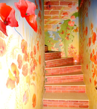 Painting titled "Coquelicots en déco…" by Applestrophe, Original Artwork, Acrylic
