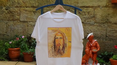 Malerei mit dem Titel "tee shirt christ ja…" von Frederic Servian, Original-Kunstwerk, Öl