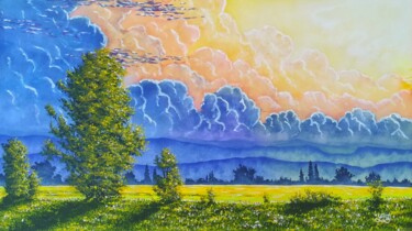 Entre ciel et terre Peinture intitulée "Entre ciel et terre" par Bruno Lemasson, Œuvre d'art originale, Acrylique