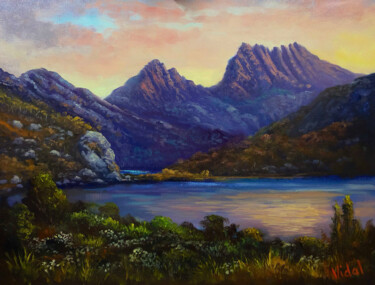 Sunset on Cradle Mountain Tasmania Painting titled "Sunset on Cradle Mo…" by Christopher Vidal, Original Artwork, Oil Mounted on Wood Stretcher frame