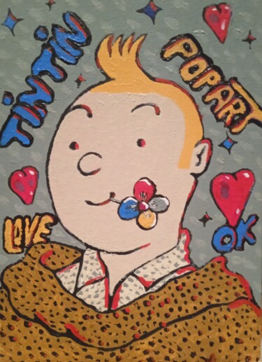 绘画 标题为“Tintin Pop Art Acry…” 由Bertrand Jost, 原创艺术品, 丙烯 安装在纸板上