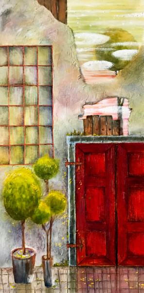 Painting titled "BEHIND" by Olesya Rubinova, Original Artwork, Oil Mounted on Wood Stretcher frame