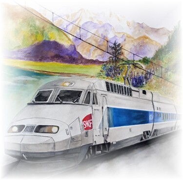 Drawing titled "voyage dans les Alp…" by Gerard Dessertine, Original Artwork, Watercolor