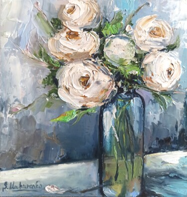 "White Peonies" Ζωγραφική με τίτλο ""White Peonies"" από Sveta Makarenko, Αυθεντικά έργα τέχνης, Λάδι