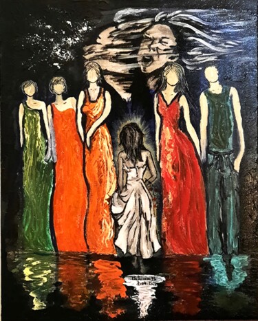 Painting titled "Seule parmi les aut…" by Patricia M. Le Démon Du Crayon, Original Artwork, Acrylic Mounted on Cardboard