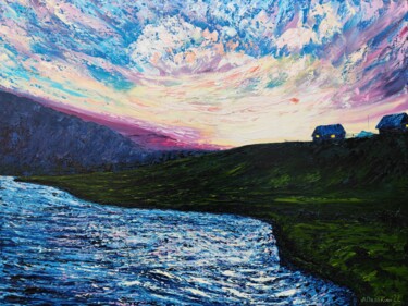 Картина под названием "Sunset on the Ursul…" - Aleksandr Petelin, Подлинное произведение искусства, Масло