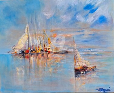 Peinture intitulée "Mouillage corse" par Valerie Dragacci, Œuvre d'art originale, Huile Monté sur Châssis en bois