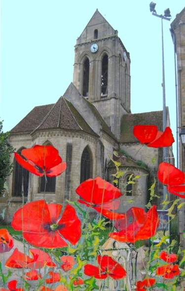 Peint L'Eglise Van-Gogh avec Coquelicots