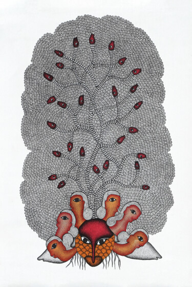 Painting titled "Gond Painting  ( Tr…" by Manoj Kumar Tekam, Original Artwork, Acrylic