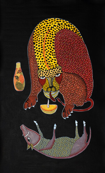 Painting titled "Gond Painting  ( Tr…" by Manoj Kumar Tekam, Original Artwork, Acrylic