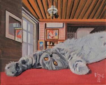 Painting titled "N° 1199  Farniente." by R. Cavalié, Original Artwork, Oil Mounted on Wood Stretcher frame