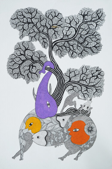 绘画 标题为“Gond Painting  ( Tr…” 由Man Singh Durga Bai Vyam,, 原创艺术品, 丙烯