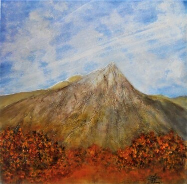 Painting titled "montagne d'automne" by Sylvie Pinon, Original Artwork, Acrylic Mounted on Wood Stretcher frame