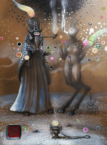 Pittura intitolato "Черти курят ладан" da Serge Sunne, Opera d'arte originale, Grafite