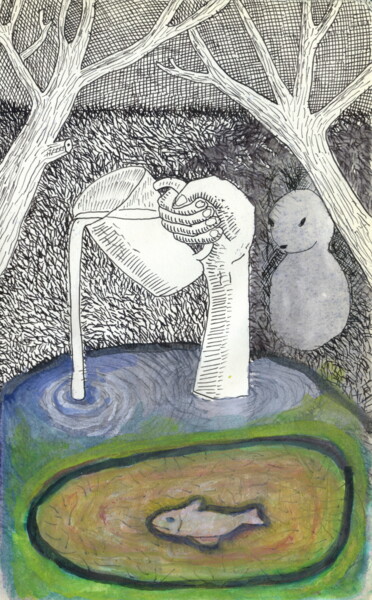 Tekening getiteld "Autocreación" door Miguel Rojas, Origineel Kunstwerk, Inkt