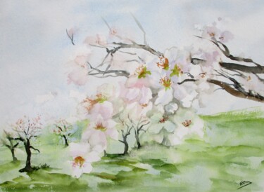 Peinture intitulée "Fleurs d'amandier I…" par Navema, Œuvre d'art originale, Aquarelle