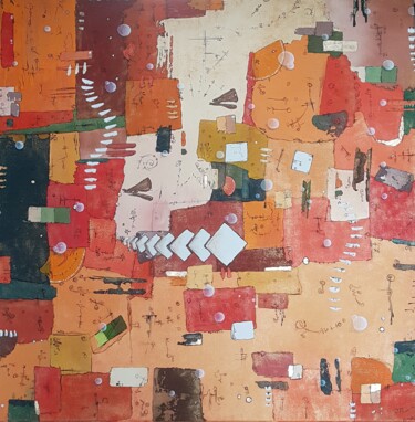 Peinture intitulée "Patchwork/Vue du ci…" par Emmanuelle Gaillard, Œuvre d'art originale, Acrylique Monté sur Châssis en bois