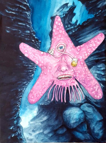 绘画 标题为“Patrick The Sea Star” 由Frédéric Fournier, 原创艺术品, 水彩 安装在其他刚性面板上