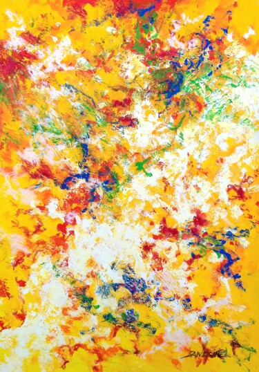 绘画 标题为“Abstrait Jaune et B…” 由Sandrine Lefebvre, 原创艺术品, 水粉