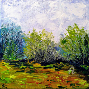 Painting titled "Forest" by Tatiana Gomzina, Original Artwork, Acrylic Mounted on Wood Stretcher frame