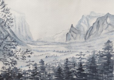 제목이 "Fog in the mountains"인 미술작품 Olena Yemelianova로, 원작, 수채화