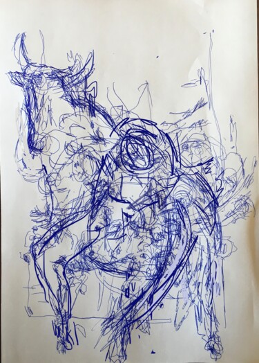 Dessin intitulée "L’enlèvement d’Euro…" par Olga Richir, Œuvre d'art originale, Stylo à bille