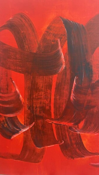 Malerei mit dem Titel "GRAND TABLEAU ROUGE" von Najoua El Hitmi, Original-Kunstwerk, Acryl