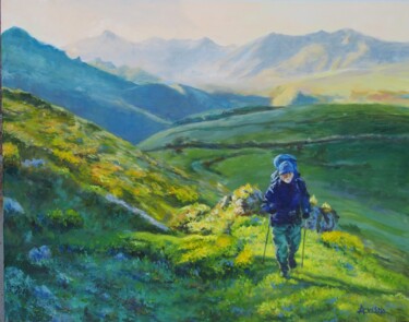 Painting titled ""El Camino" The way…" by Azucena, Original Artwork, Oil Mounted on Wood Stretcher frame
