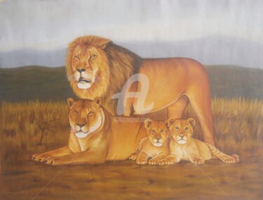 "Lion Family" başlıklı Tablo Isaac Opoku Badu tarafından, Orijinal sanat, Akrilik
