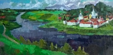 Painting titled "Старица благославен…" by Nina Silaeva, Original Artwork, Oil Mounted on Wood Stretcher frame