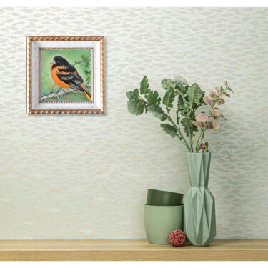Oriole" in a frame Malarstwo zatytułowany „Oriole" in a frame” autorstwa Sergey Suslov, Oryginalna praca, Olej Zamontowany na Karton