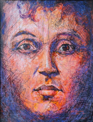 绘画 标题为“Autoportrait 81” 由Henri Eisenberg, 原创艺术品, 丙烯 安装在其他刚性面板上